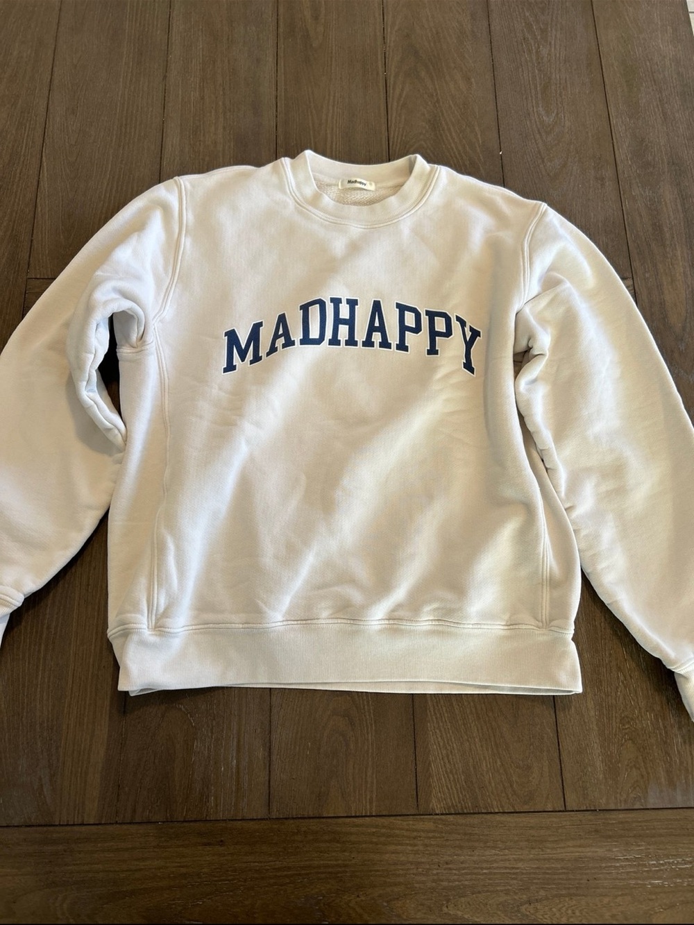 Madhappy Off-White Crewneck Sweatshirt with Navy Logo
